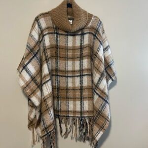 Plaid Tan and White Poncho